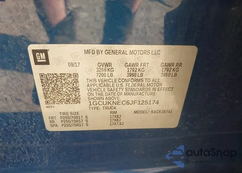 2018 Chevrolet Silverado 1500 Wt из США, поврежденный, VIN 1GCUKNEC6JF125174